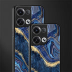 blue gold liquid marble back phone cover | glass case for oppo reno 8