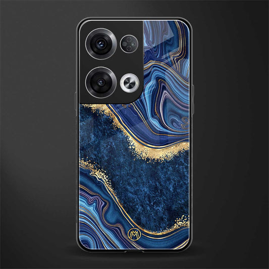 blue gold liquid marble back phone cover | glass case for oppo reno 8