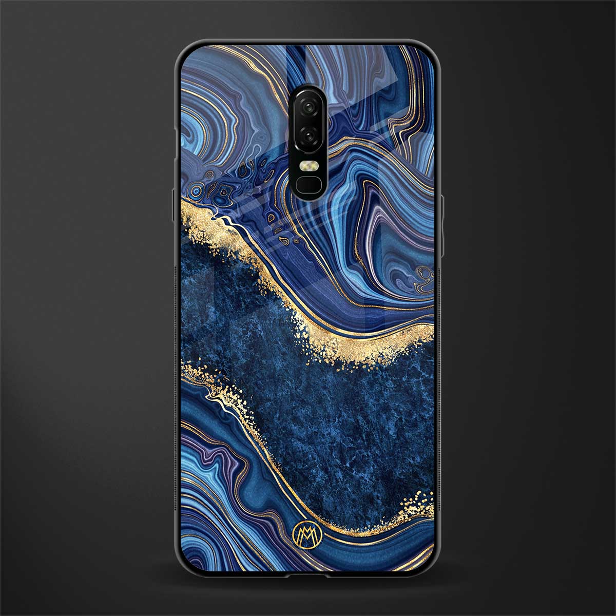 blue gold liquid marble glass case for oneplus 6 image