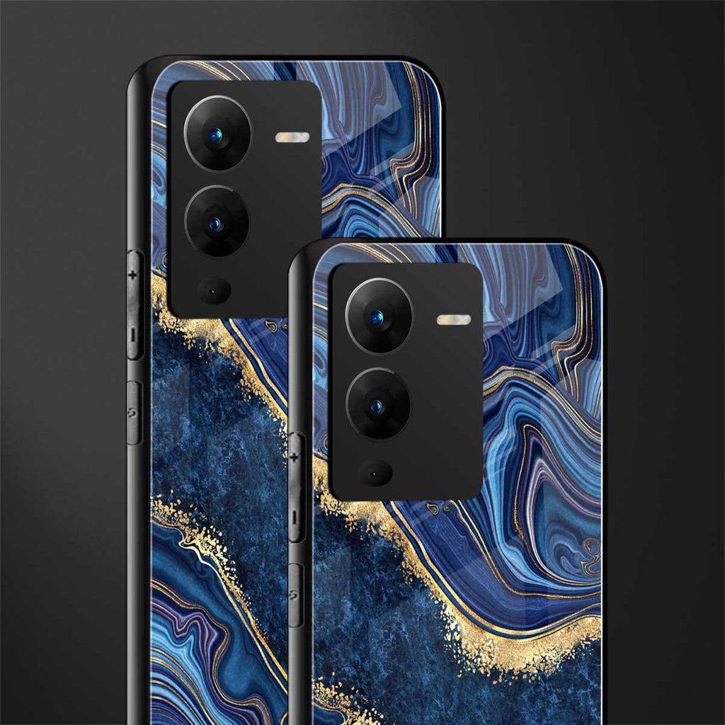 blue gold liquid marble back phone cover | glass case for vivo v25 pro 5g