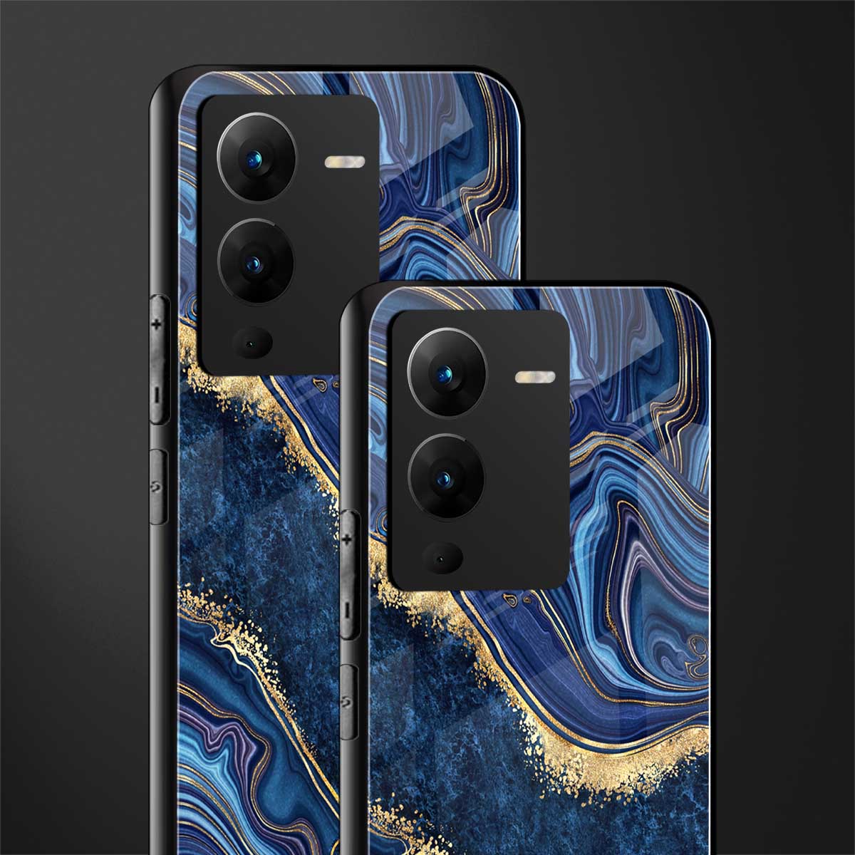 blue gold liquid marble back phone cover | glass case for vivo v25 pro 5g