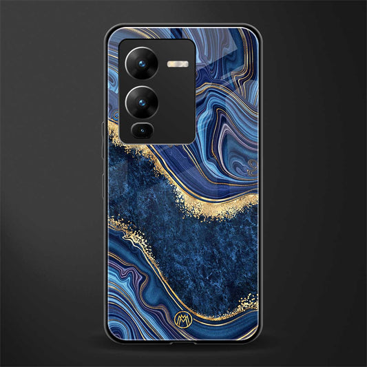 blue gold liquid marble back phone cover | glass case for vivo v25 pro 5g