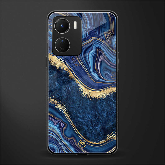 blue gold liquid marble back phone cover | glass case for vivo y16