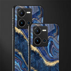 blue gold liquid marble back phone cover | glass case for vivo y35 4g