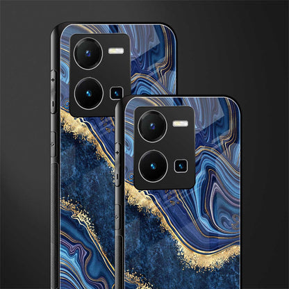blue gold liquid marble back phone cover | glass case for vivo y35 4g