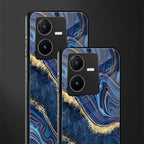 blue gold liquid marble back phone cover | glass case for vivo y22