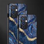 blue gold liquid marble back phone cover | glass case for oneplus 9