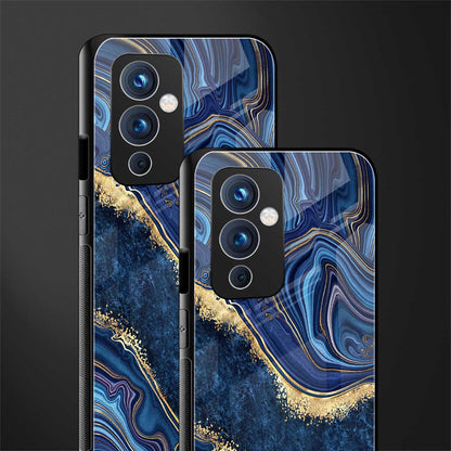 blue gold liquid marble back phone cover | glass case for oneplus 9