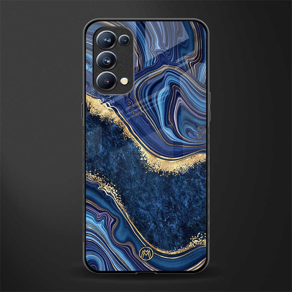 blue gold liquid marble back phone cover | glass case for oppo reno 5