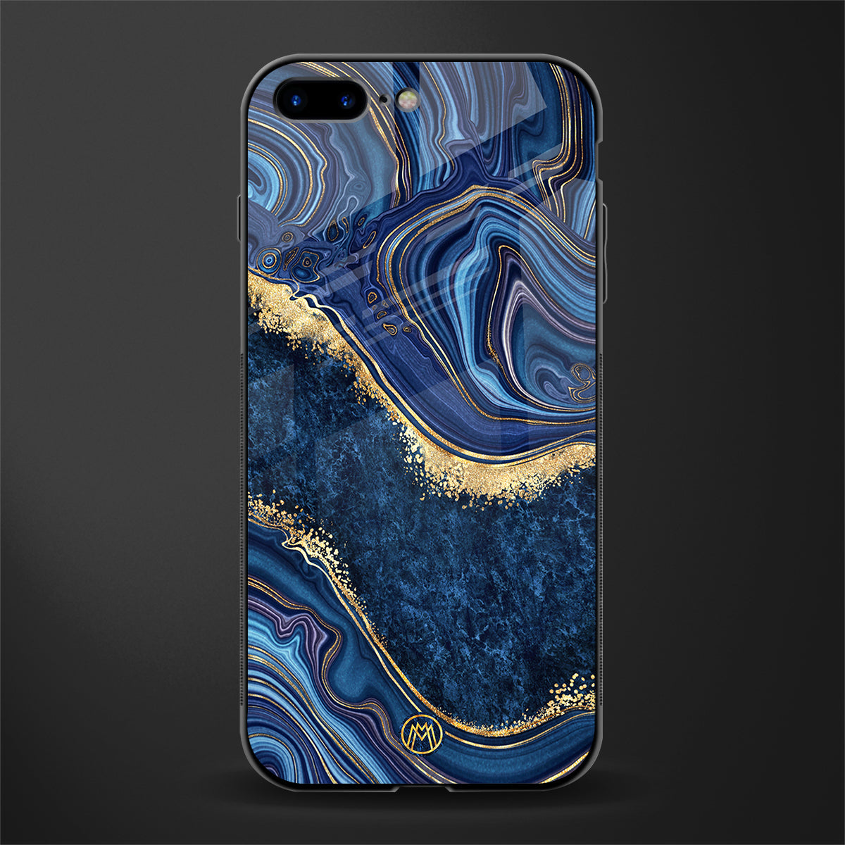 blue gold liquid marble glass case for iphone 7 plus image