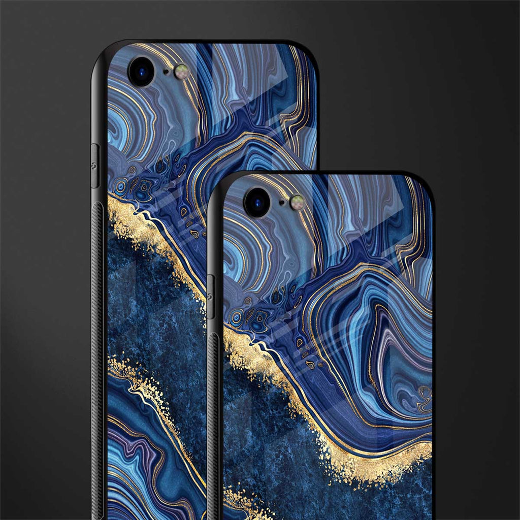blue gold liquid marble glass case for iphone se 2020 image-2