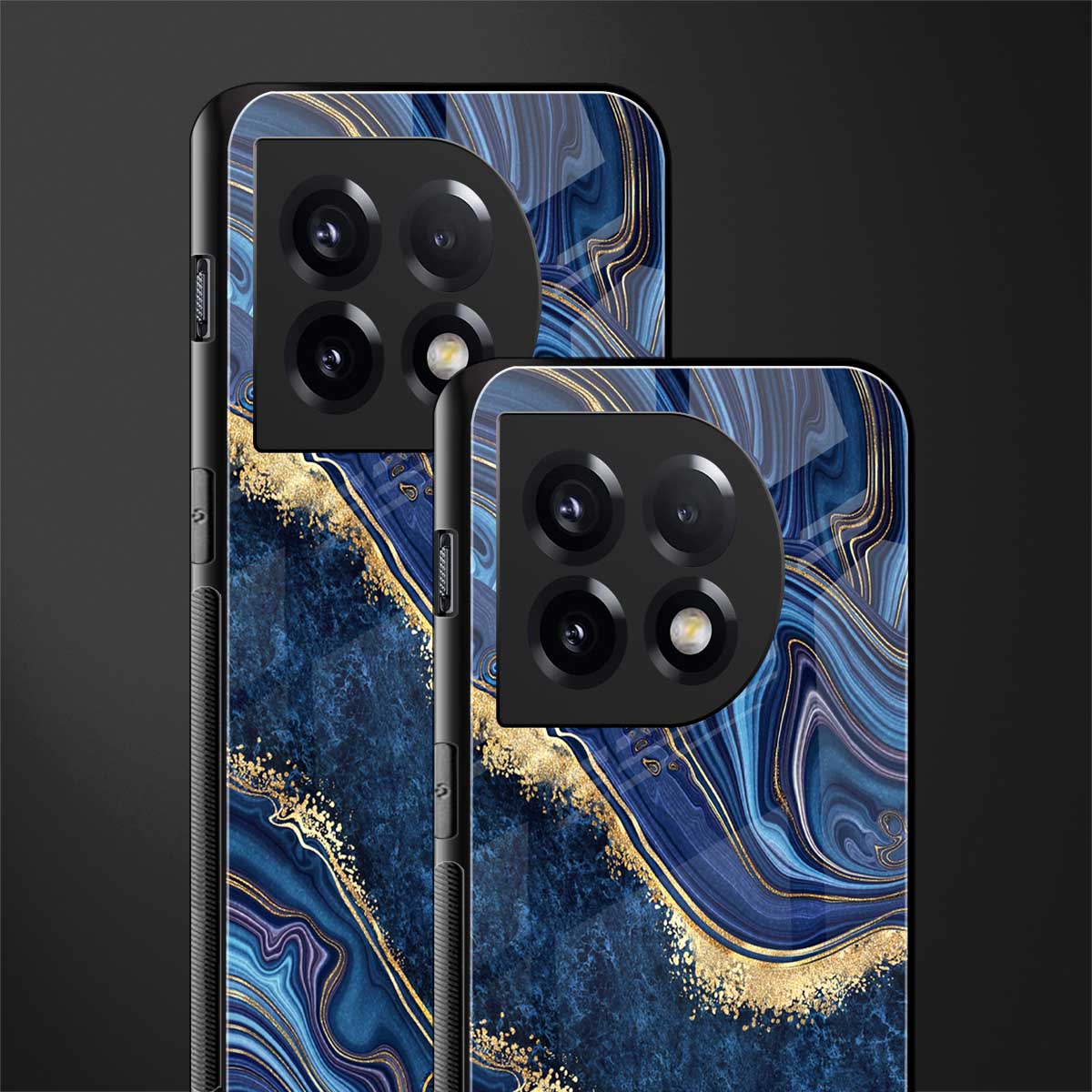 blue gold liquid marble back phone cover | glass case for oneplus 11