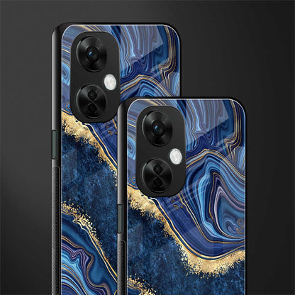 blue gold liquid marble back phone cover | glass case for oneplus nord ce 3 lite