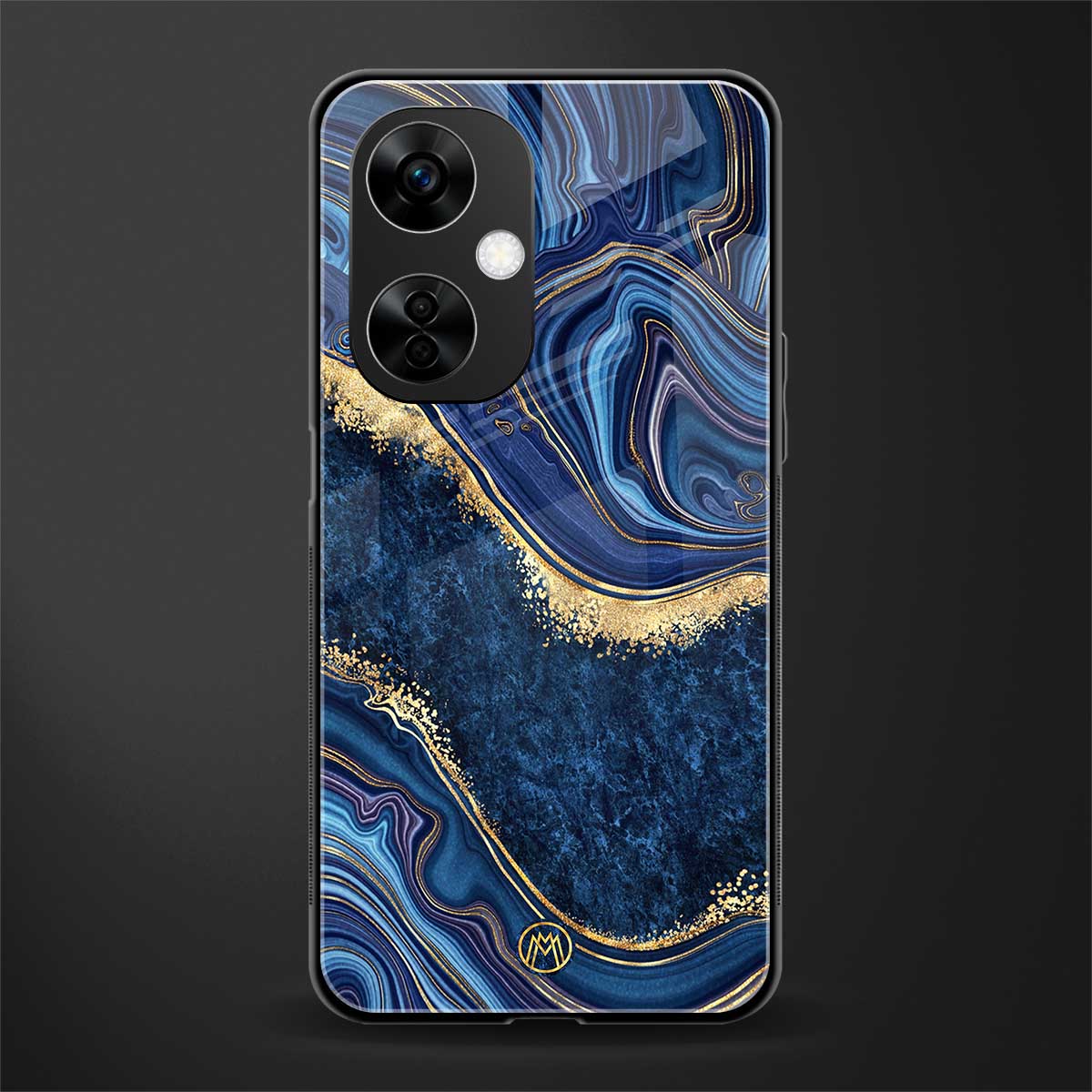 blue gold liquid marble back phone cover | glass case for oneplus nord ce 3 lite