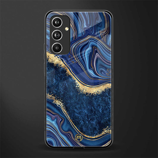 blue gold liquid marble back phone cover | glass case for samsung galaxy a54 5g