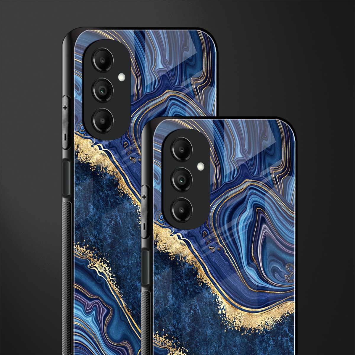 blue gold liquid marble back phone cover | glass case for samsung galaxy a14 5g