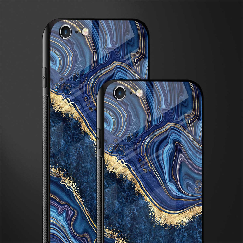 blue gold liquid marble glass case for iphone 6 plus image-2