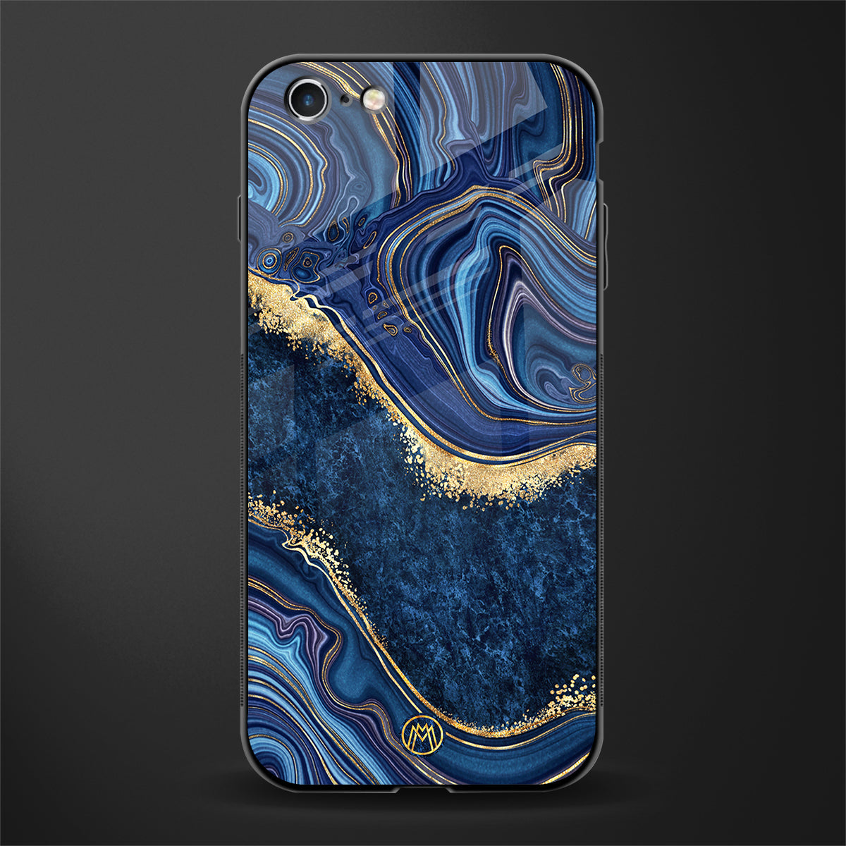 blue gold liquid marble glass case for iphone 6 plus image