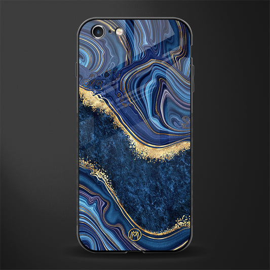 blue gold liquid marble glass case for iphone 6 plus image
