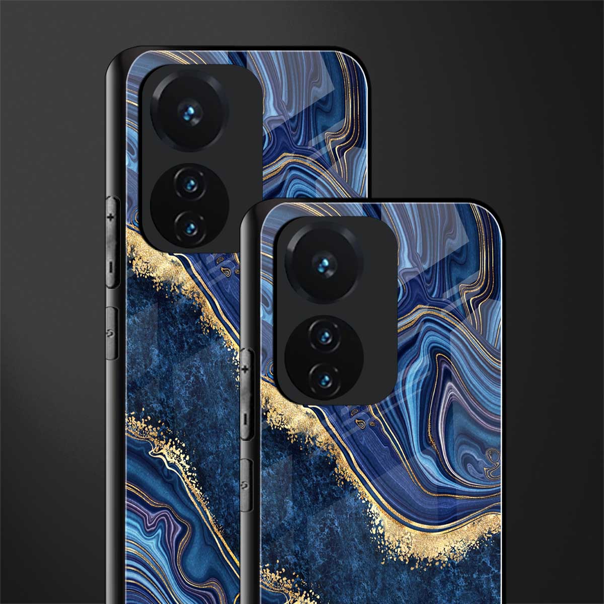 blue gold liquid marble back phone cover | glass case for vivo t1 44w 4g