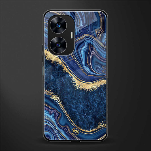 blue gold liquid marble back phone cover | glass case for realme c55