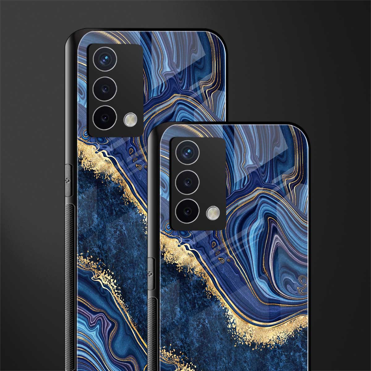 blue gold liquid marble back phone cover | glass case for oppo a74 4g
