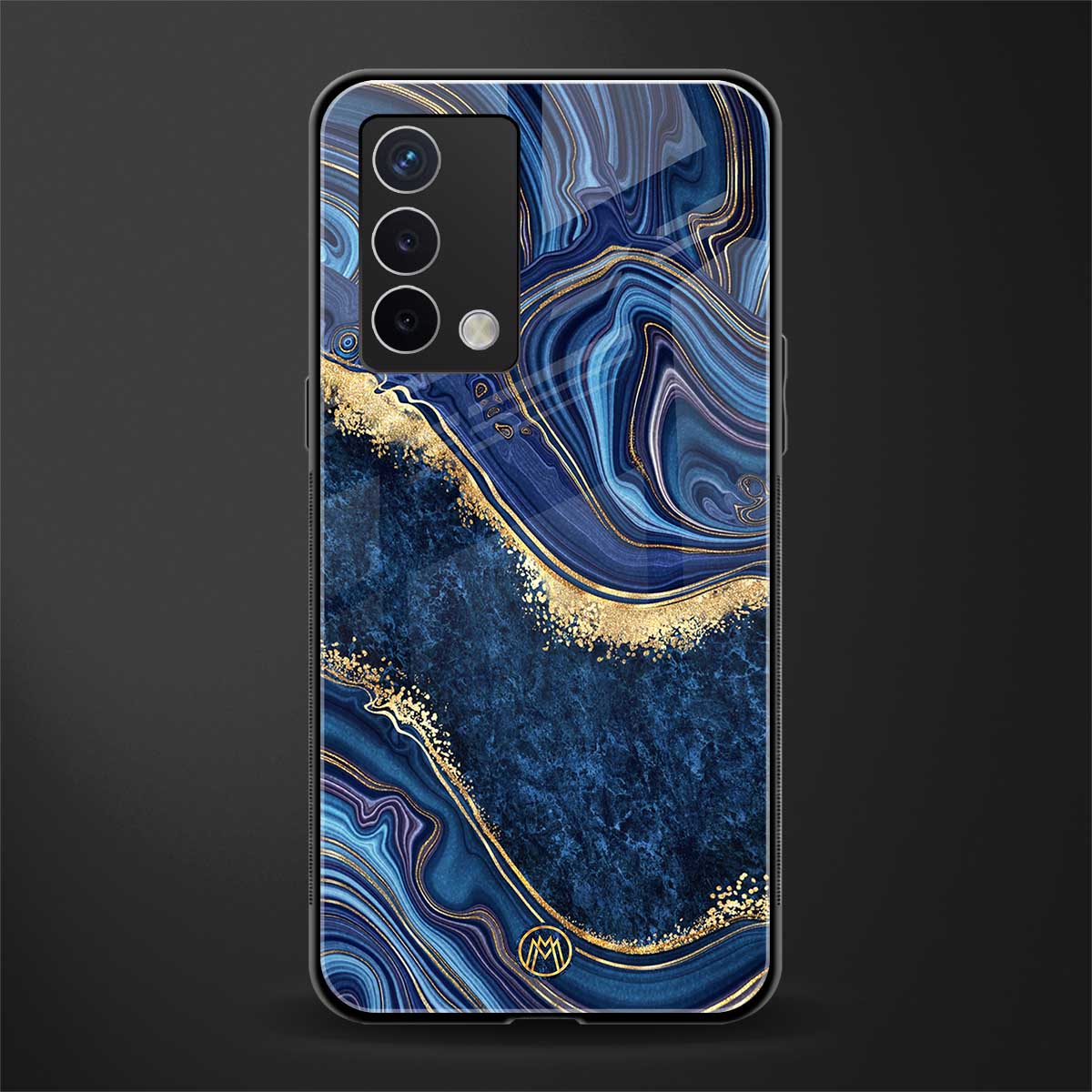 blue gold liquid marble back phone cover | glass case for oppo a74 4g