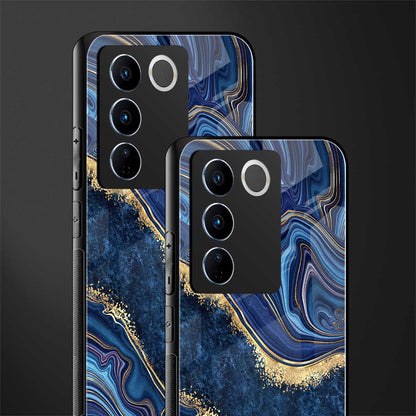 blue gold liquid marble back phone cover | glass case for vivo v27 pro 5g
