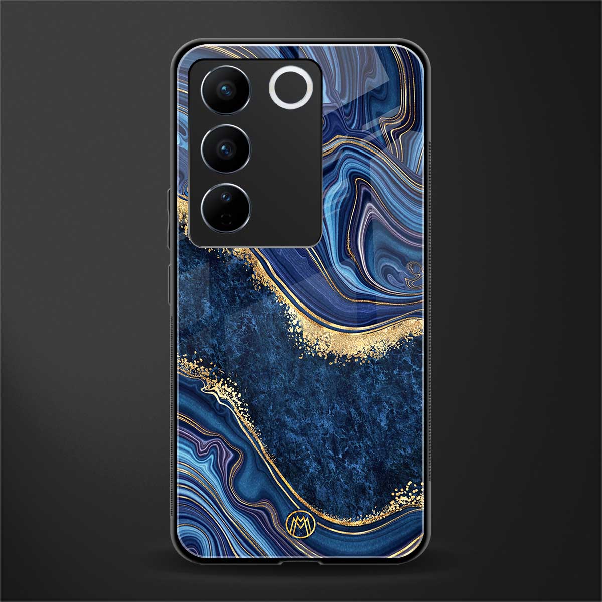 blue gold liquid marble back phone cover | glass case for vivo v27 pro 5g
