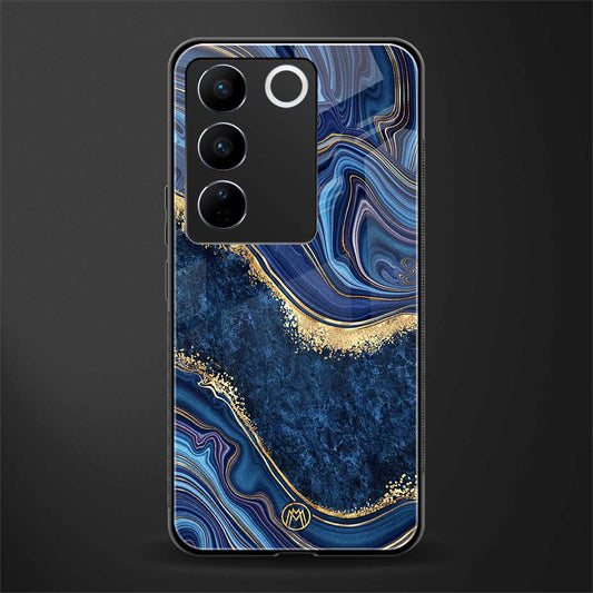 blue gold liquid marble back phone cover | glass case for vivo v27 pro 5g
