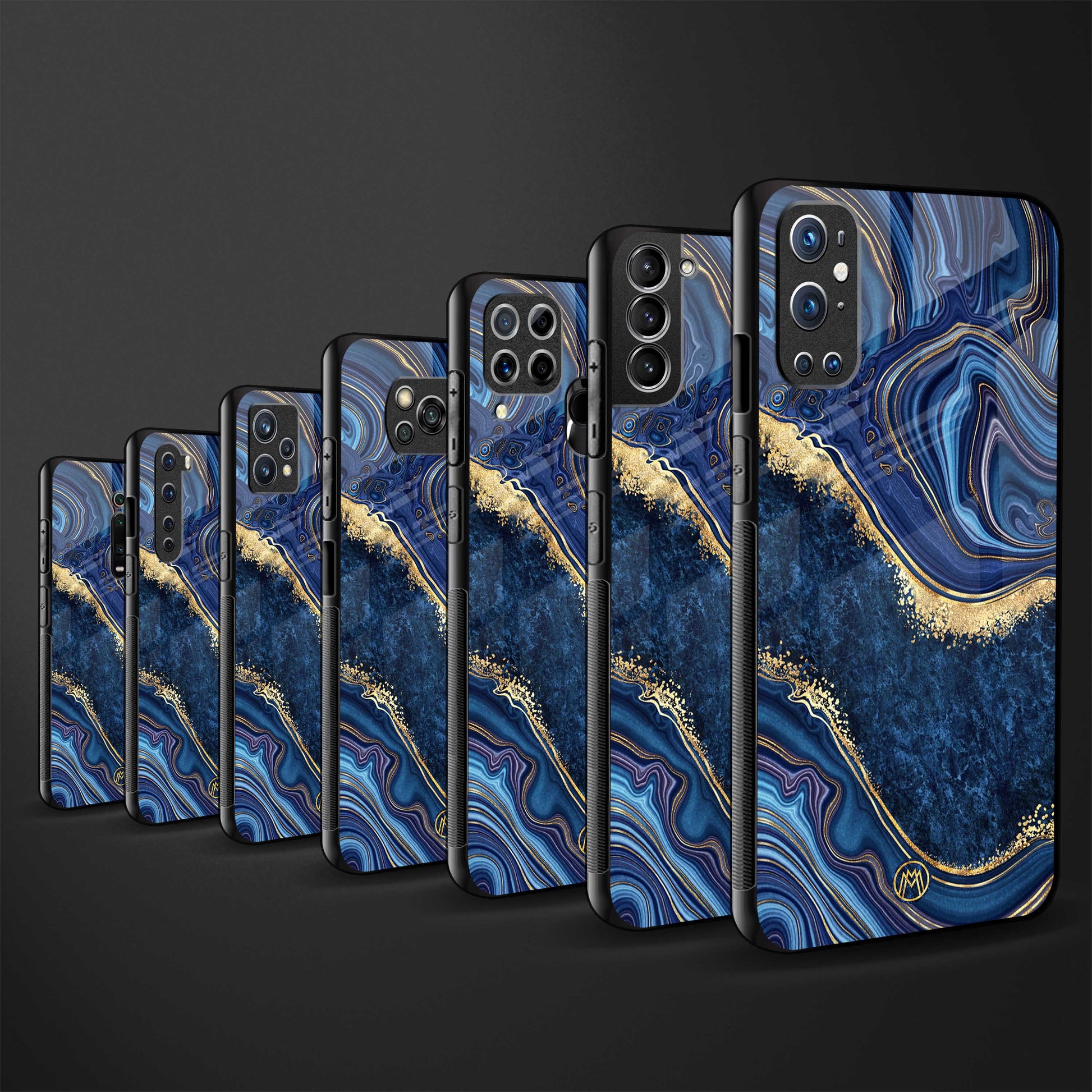 blue gold liquid marble back phone cover | glass case for vivo t1 44w 4g