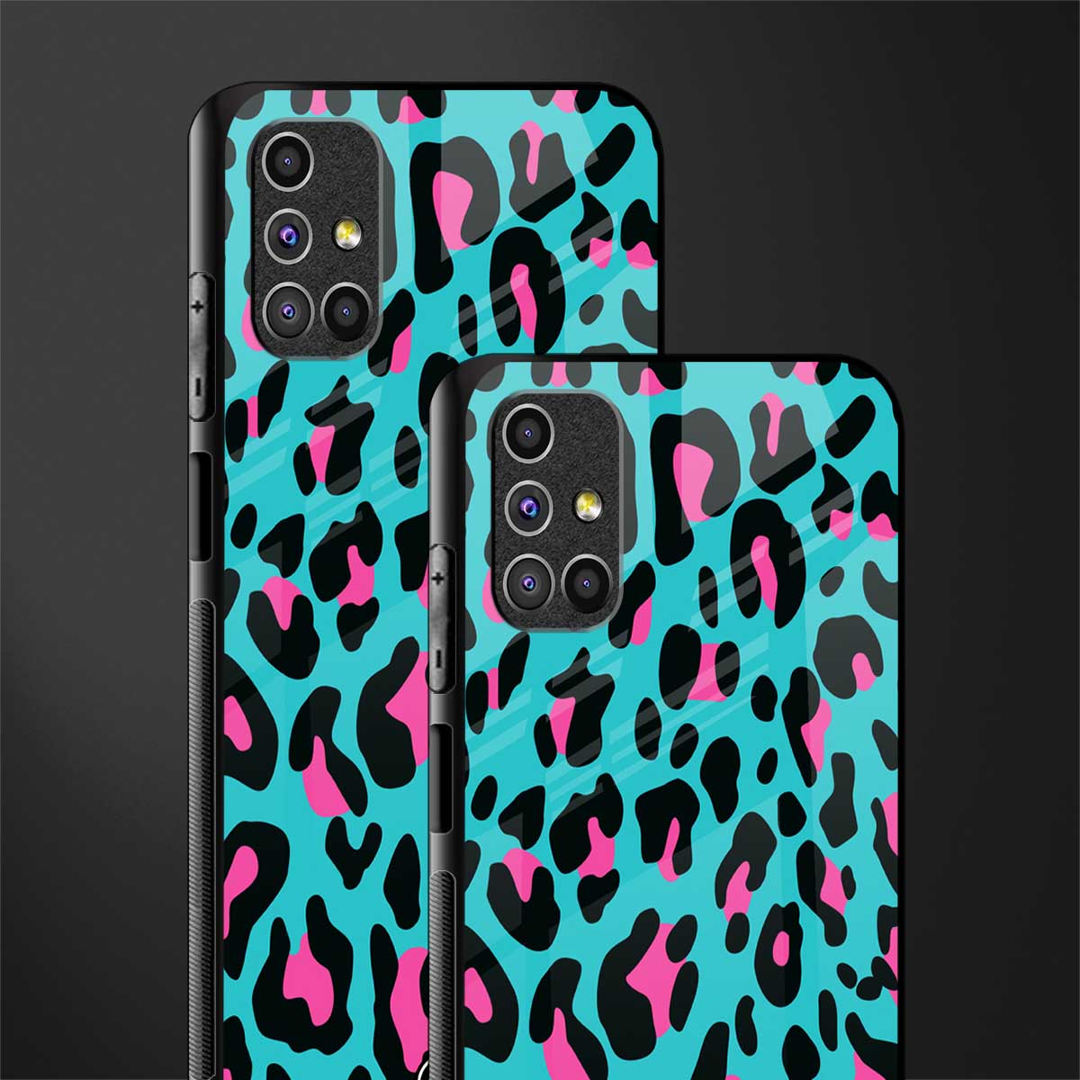 blue leopard fur glass case for samsung galaxy m51 image-2