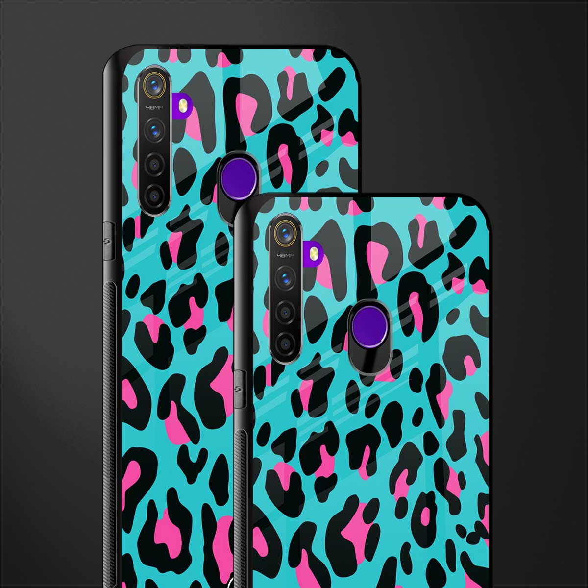 blue leopard fur glass case for realme 5i image-2