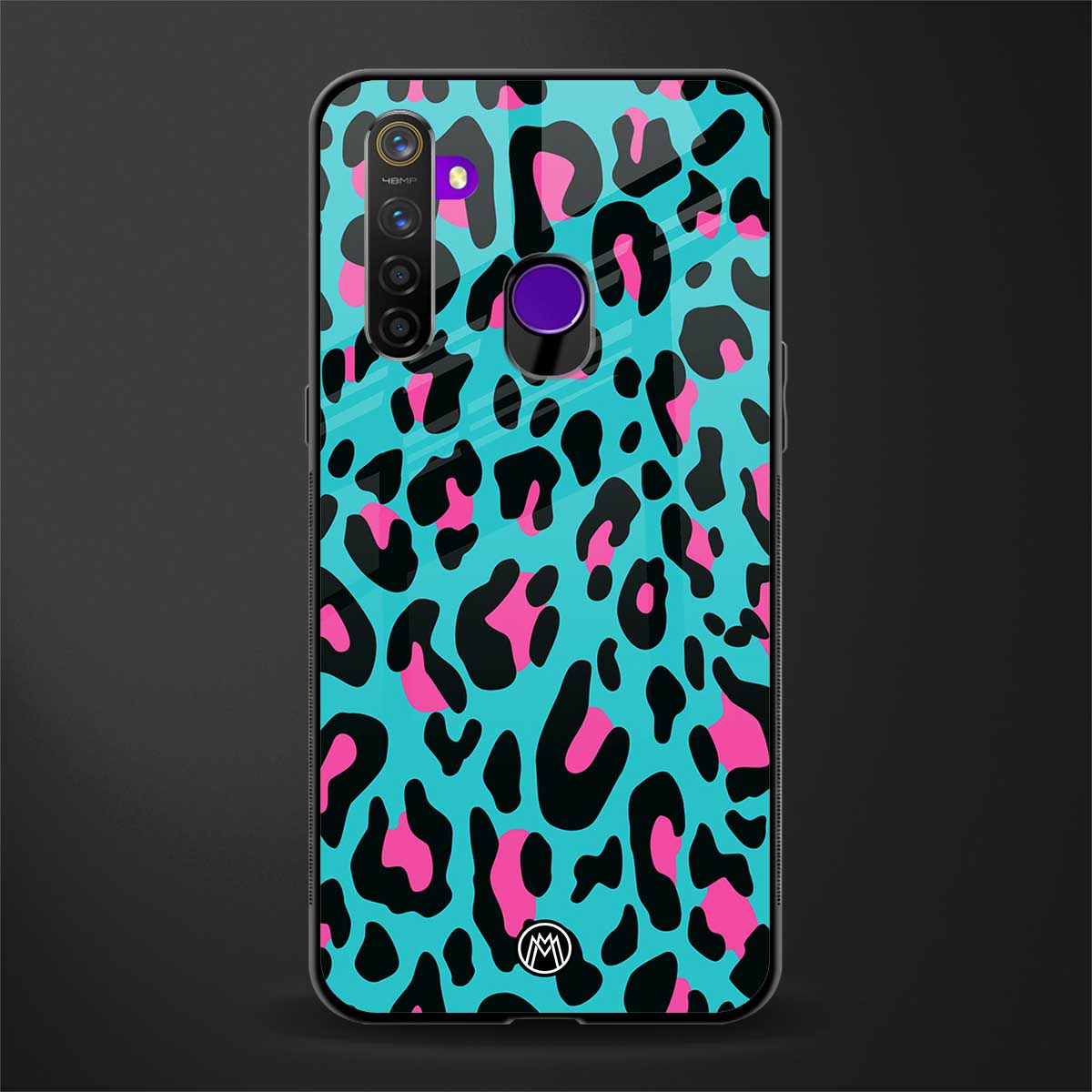 blue leopard fur glass case for realme 5 pro image
