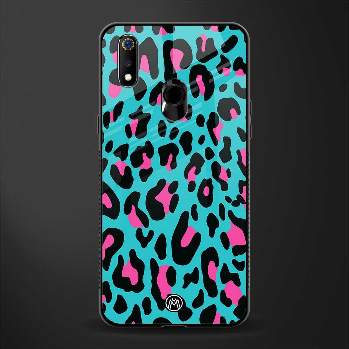blue leopard fur glass case for realme 3 pro image