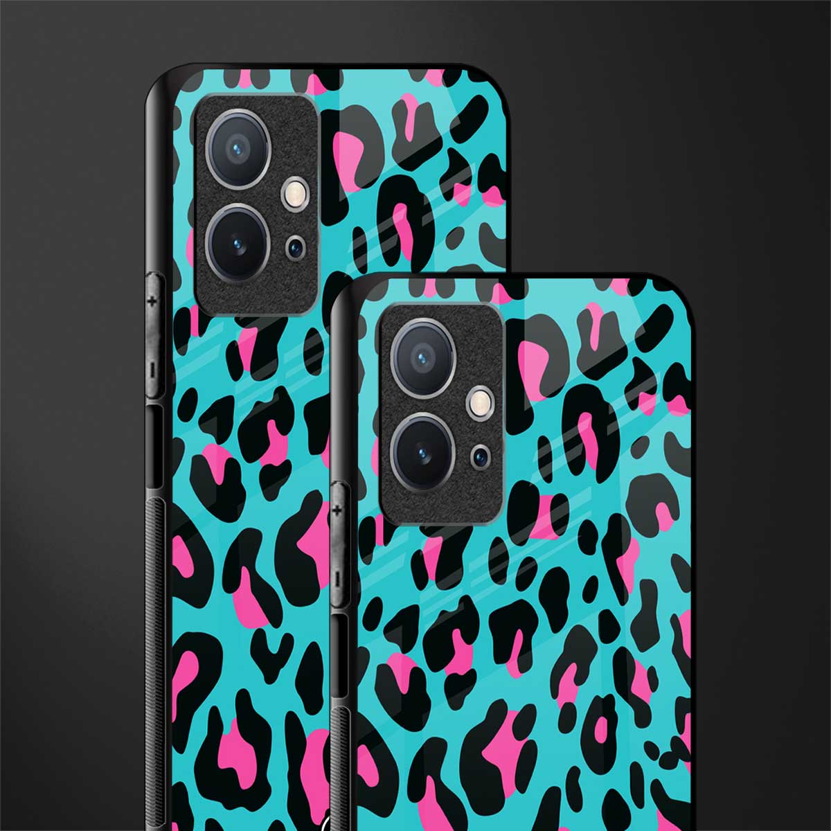 blue leopard fur glass case for vivo t1 5g image-2