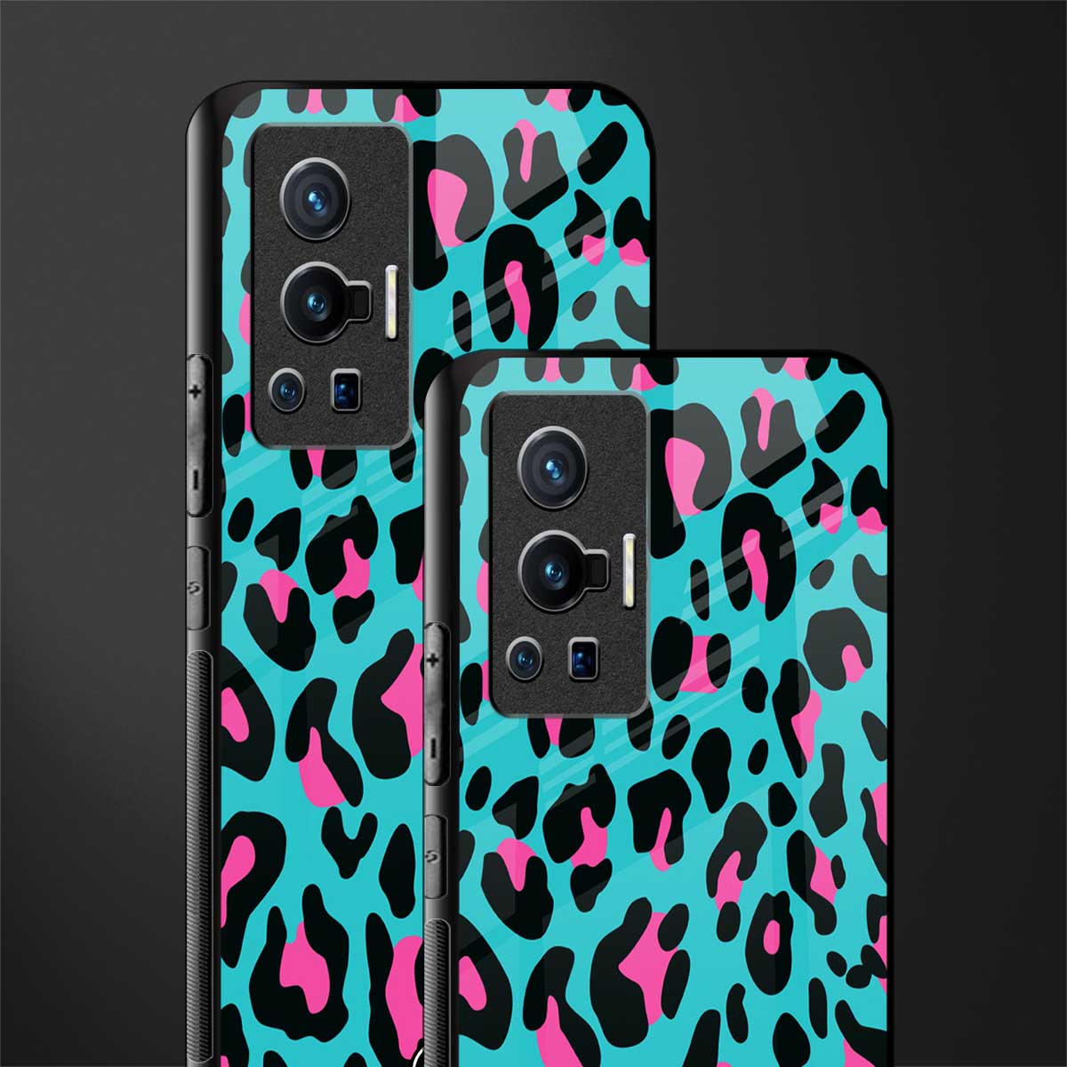 blue leopard fur glass case for vivo x70 pro image-2