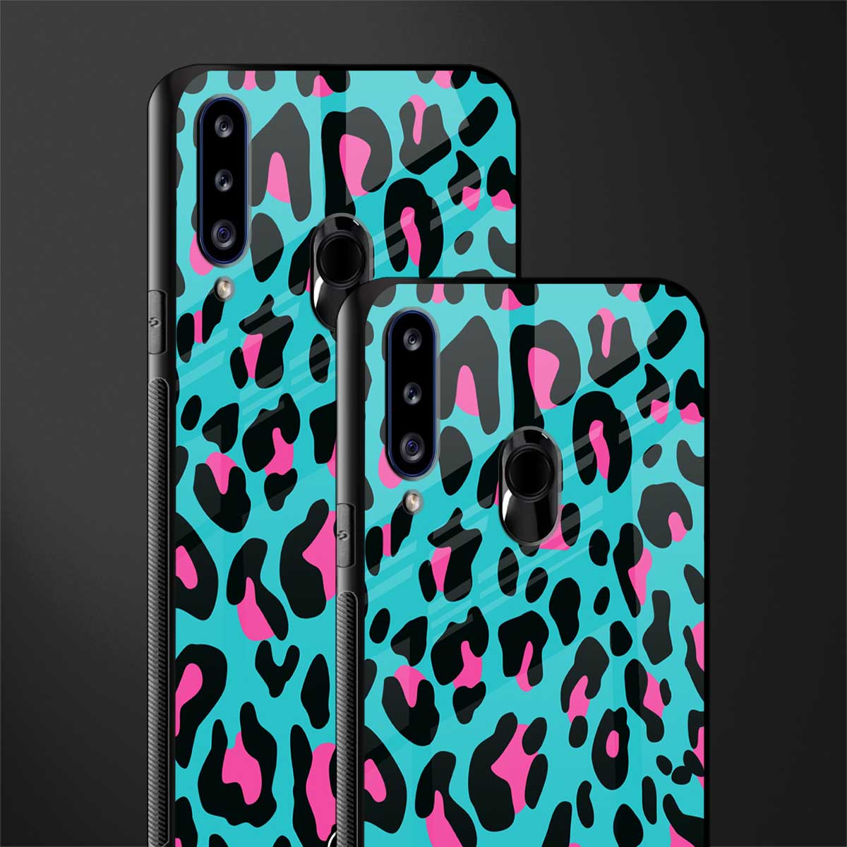 blue leopard fur glass case for samsung galaxy a20s image-2