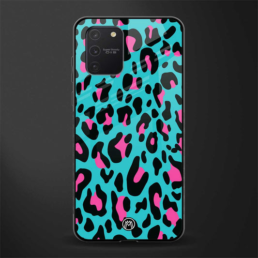 blue leopard fur glass case for samsung galaxy a91 image