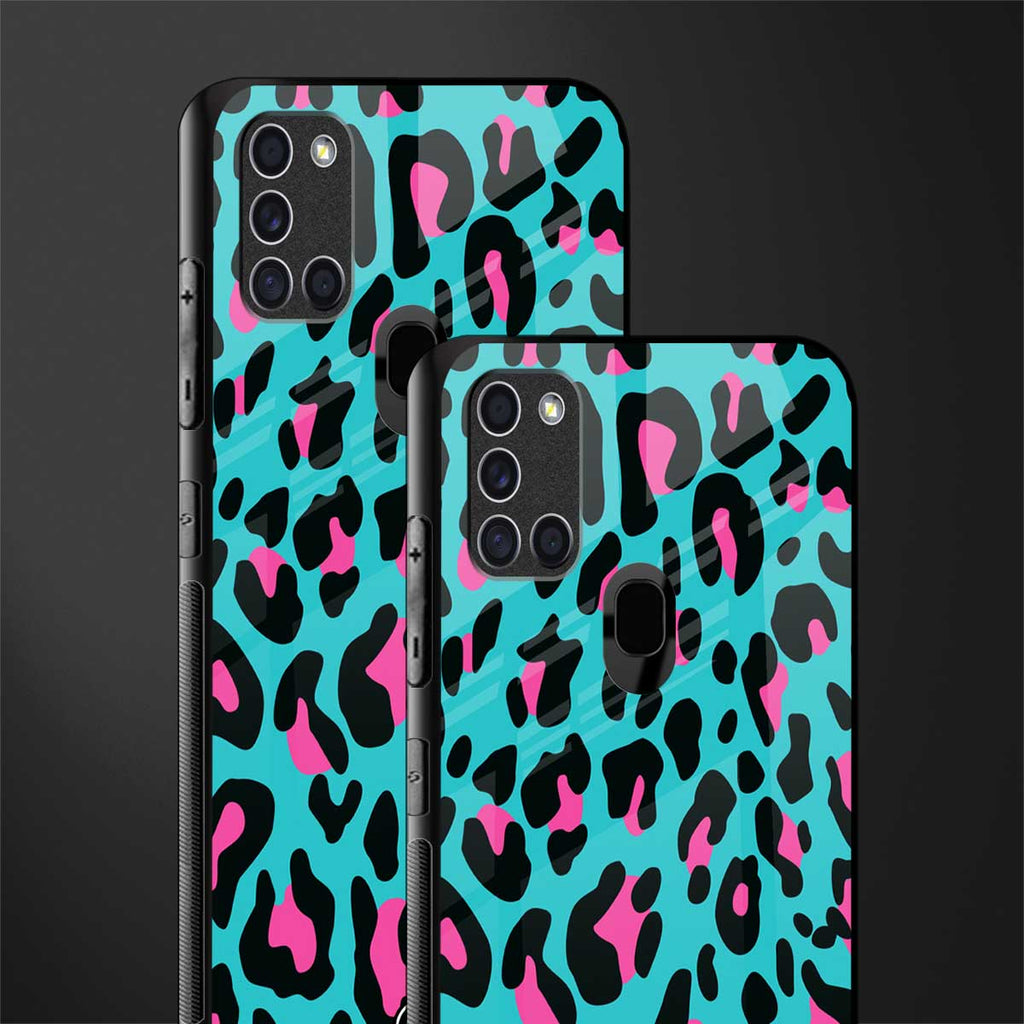 blue leopard fur glass case for samsung galaxy a21s image-2
