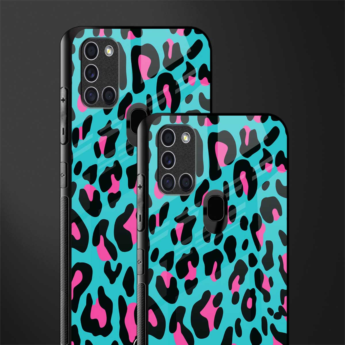 blue leopard fur glass case for samsung galaxy a21s image-2