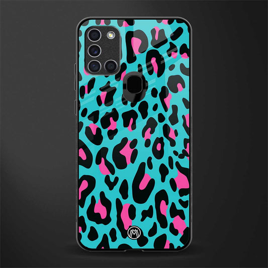 blue leopard fur glass case for samsung galaxy a21s image