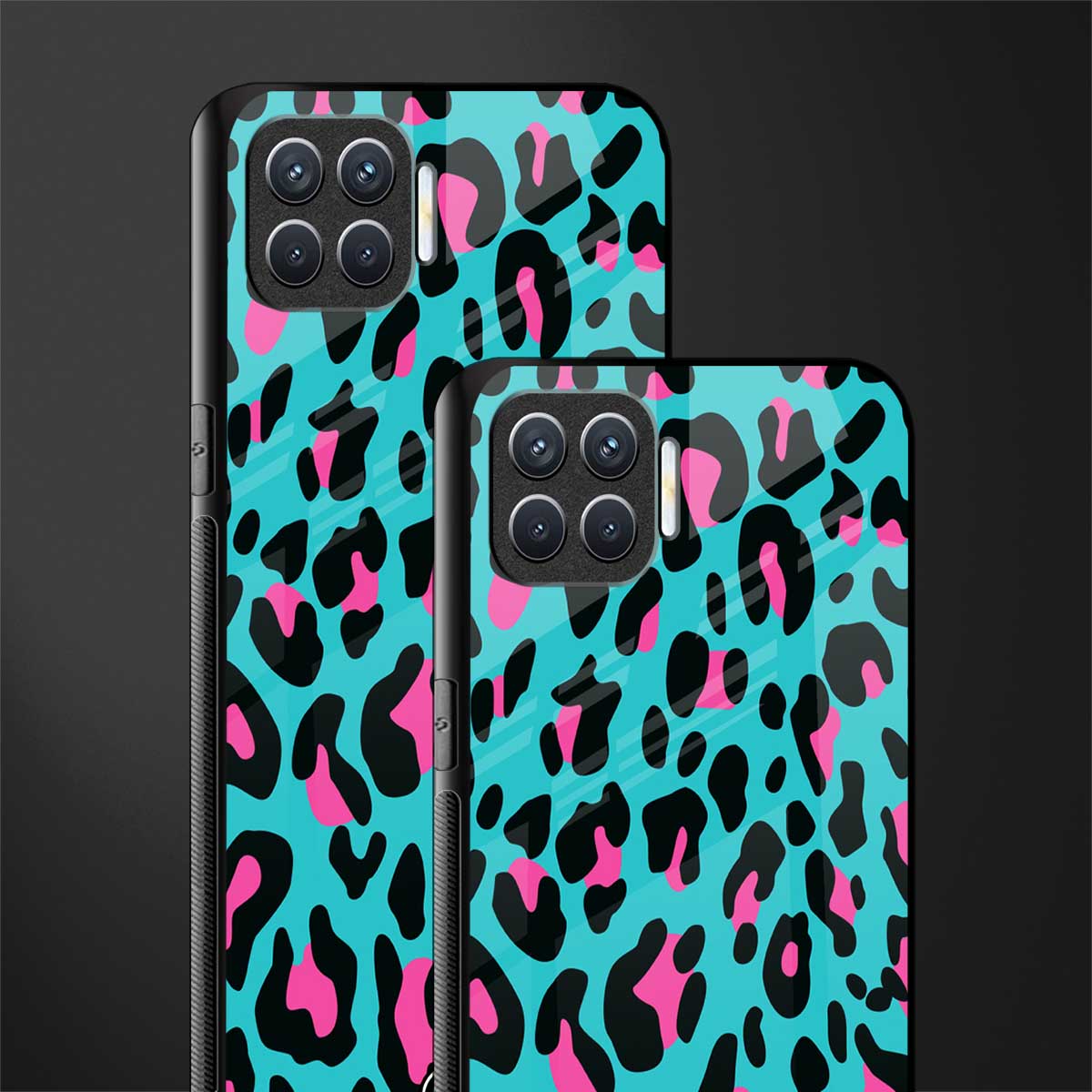 blue leopard fur glass case for oppo f17 pro image-2