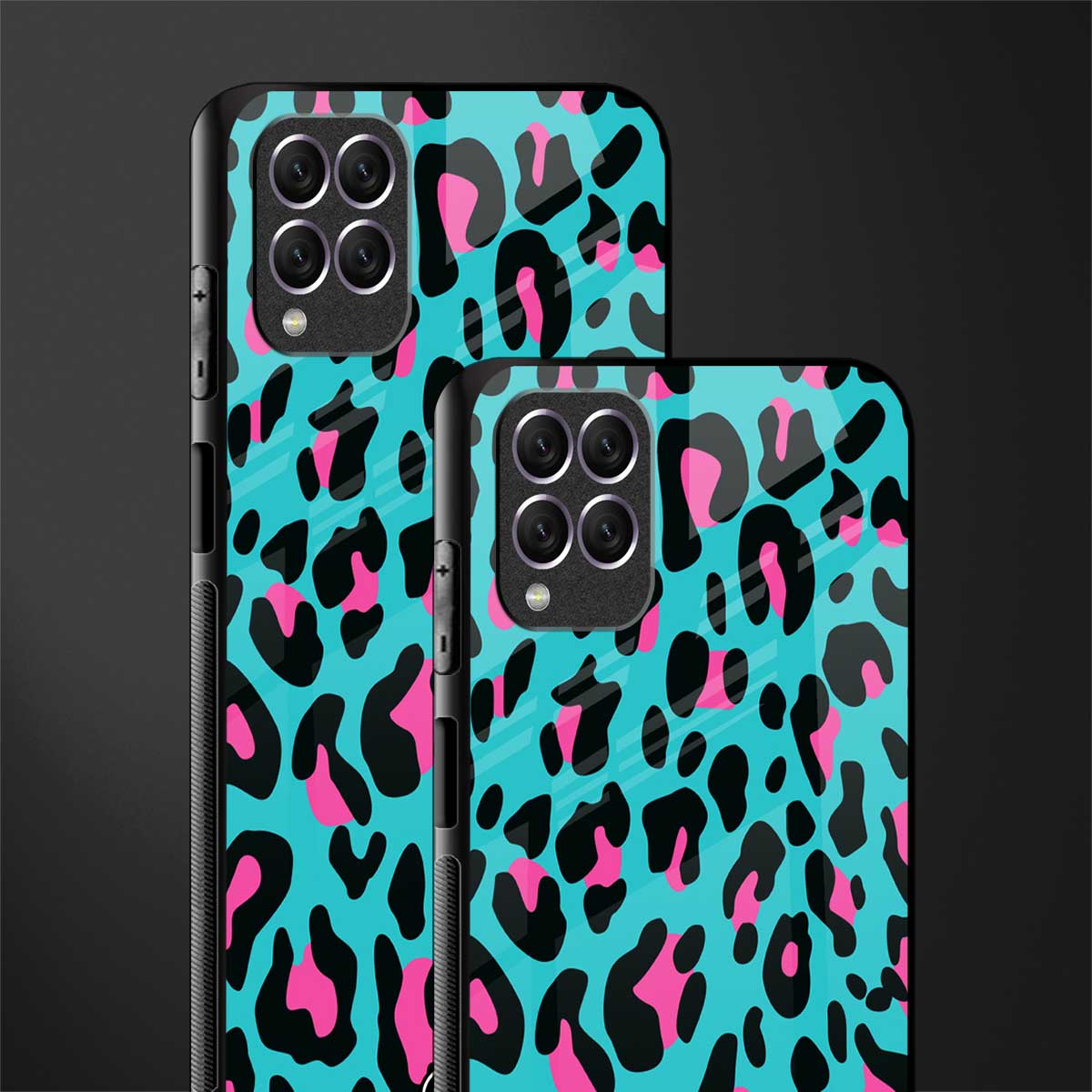 blue leopard fur glass case for samsung galaxy f62 image-2