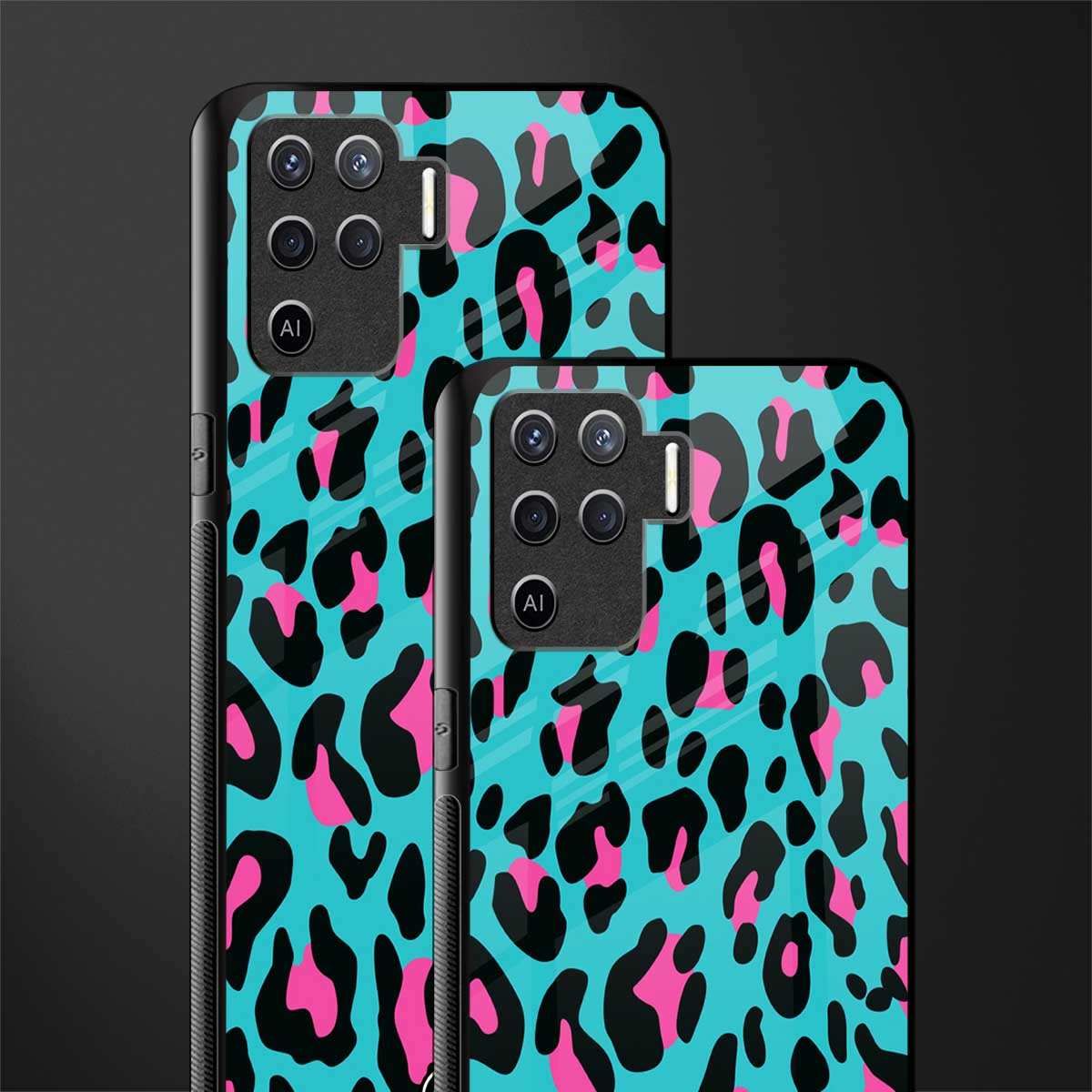 blue leopard fur glass case for oppo f19 pro image-2