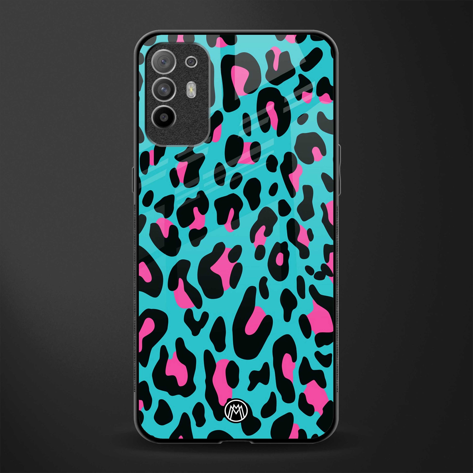 blue leopard fur glass case for oppo f19 pro plus image