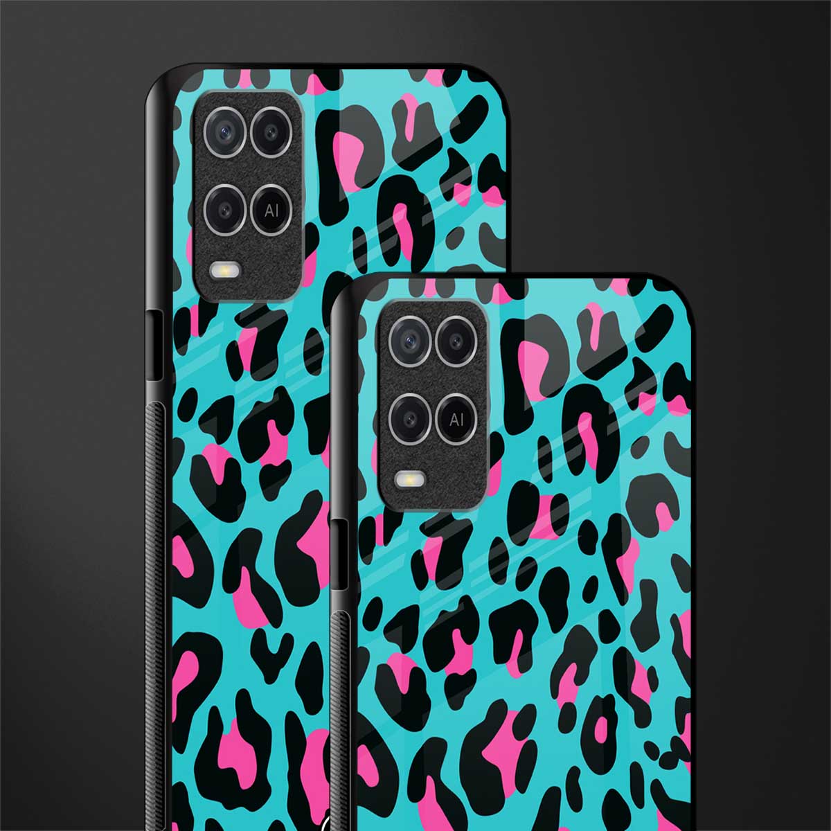 blue leopard fur glass case for oppo a54 image-2