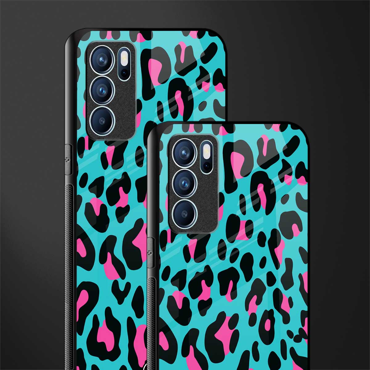 blue leopard fur glass case for oppo reno6 5g image-2