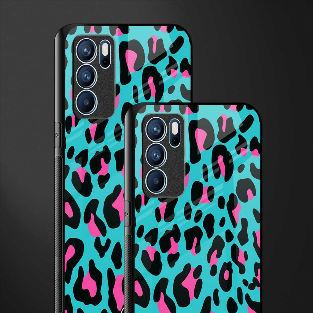 blue leopard fur glass case for oppo reno6 pro 5g image-2