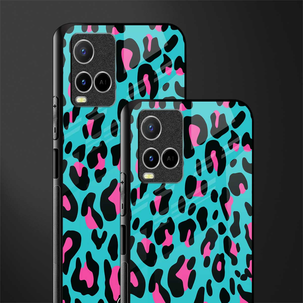 blue leopard fur glass case for vivo y33s vivo y33t image-2